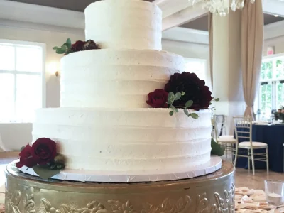 Rustic linear white wedding cake